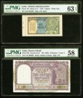 India Government of India; Reserve Bank 1; 10 Rupees 1935; ND (1958) Pick 14b; 39c Two Examples PMG Choice Uncirculated 63 EPQ; Choice About Unc 58. P...