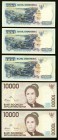 Solid Serial Number Indonesia Bank Indonesia 1000 Rupiah 1992 Pick 129a, Three Examples with Number 444444; 10,000 Rupiah 1998 Pick 137a, Two Examples...