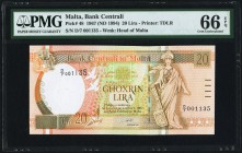 Malta Bank Centrali ta' Malta 20 Lira 1967 (ND 1994) Pick 48 PMG Gem Uncirculated 66 EPQ. 

HID09801242017