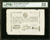 Mexico Empire of Iturbide 1 Peso 1823 Pick 1b PMG About Uncirculated 53. Cut cancelled; small tears.

HID09801242017