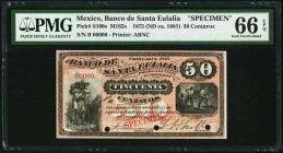 Mexico Banco de Santa Eulalia 50 Centavos 1875 (ca. 1881) Pick S190s Specimen PMG Gem Uncirculated 66 EPQ. Three POCs.

HID09801242017