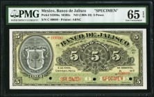 Mexico Banco de Jalisco 5 Pesos ND (1908-10) Pick S320bs PMG Gem Uncirculated 65 EPQ. Three POCs.

HID09801242017