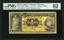 Mexico Banco Peninsular Mexicano 1 Peso 30.11.1913 Pick S464b PMG Uncirculated 62. Stained.

HID09801242017