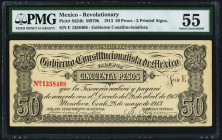 Mexico Revolutionary Comision 50 pesos 28.5.1913 Pick S634b PMG About Uncirculated 55. Small tear.

HID09801242017