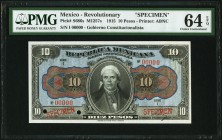 Mexico Revolutionary Comision 10 Pesos 1915 Pick S686s Specimen PMG Choice Uncirculated 64 EPQ. Two POCs.

HID09801242017