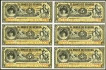 Mexico Banco de Sonora 5 Pesos ND (1897-1911) Uncut Remainder Sheet of Six Choice About Uncirculated. 

HID09801242017