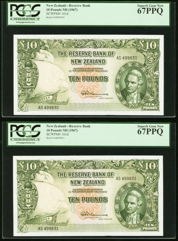 New Zealand Reserve Bank of New Zealand 10 Pounds ND (1976) Pick 161d Two Consec...
