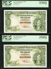 New Zealand Reserve Bank of New Zealand 10 Pounds ND (1976) Pick 161d Two Consecutive Examples PCGS Superb Gem New 67PPQ. 

HID09801242017