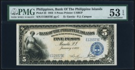 Philippines Bank of the Philippine Islands 5 Pesos 1.1.1933 Pick 22 PMG About Uncirculated 53 EPQ. 

HID09801242017