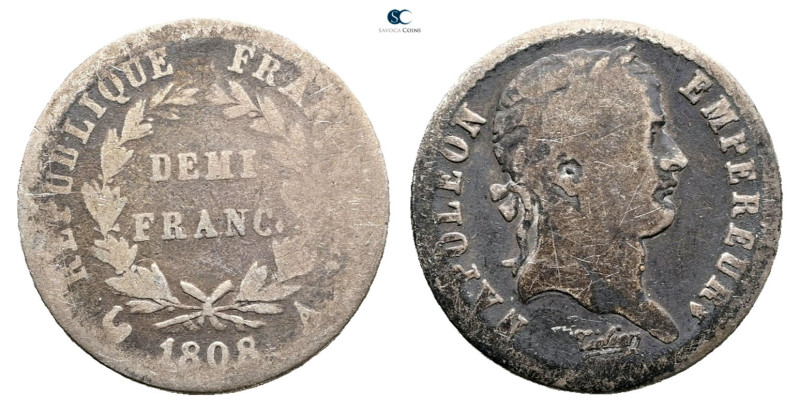 France. AD 1808. 
1/2 Franc 1808 A

 mm, 2,33 g



Good Fine