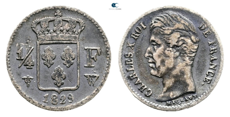 France. AD 1829. 
1/4 Franc 1829 W

 mm, 1,2 g



Very Fine