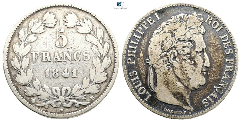 France. AD 1841. 
5 Francs 1841 B

 mm, 24,66 g



Nearly Very Fine