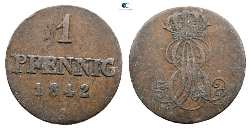 Germany. Hannover AD 1842. 
1 Pfennig 1842

 mm, 2,34 g



Very Fine