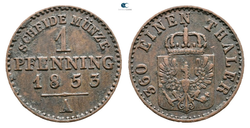 Germany. Preußen AD 1853. 
1 Pfenning 1853 A

17 mm, 1,5 g



Very Fine