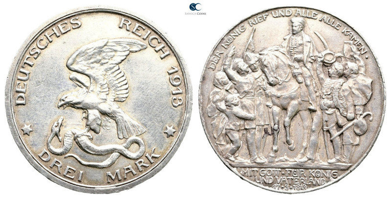 Germany. Preußen AD 1913. Der König rief
3 Mark 1913

 mm, 16,6 g



Good...