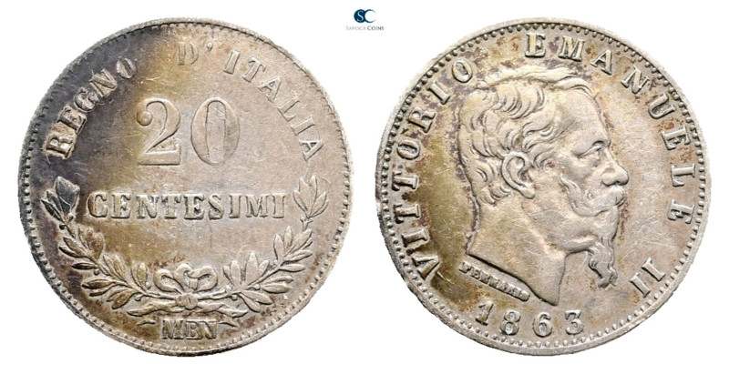 Italy. AD 1863. 
20 Centesimi 1863

 mm, 1 g



Very Fine