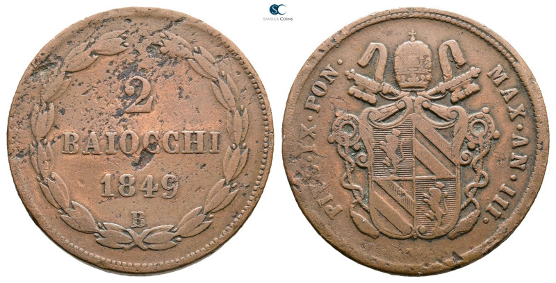 Papal States (Vatican). AD 1849. 
2 Baiocchi 1849

 mm, 21,21 g



Very F...