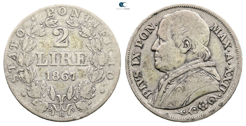 Papal States (Vatican). AD 1867. 
2 Lire 1867

 mm, 10 g



Very Fine