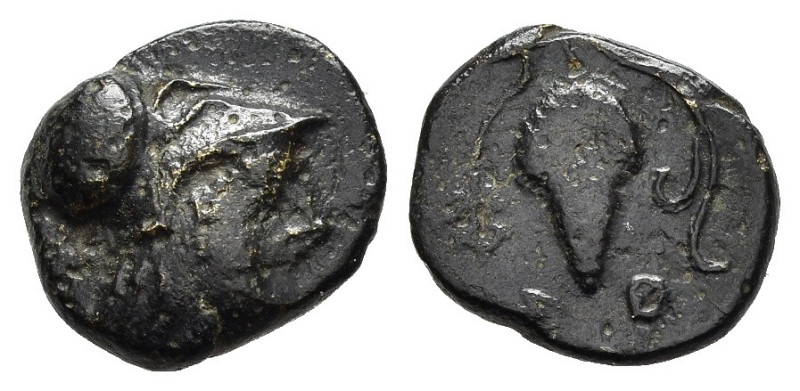 SOLOI. Bronzo. 400-350 a.C. AE (1,23 g). D/ testa elmata di Atena a destra; R/ g...