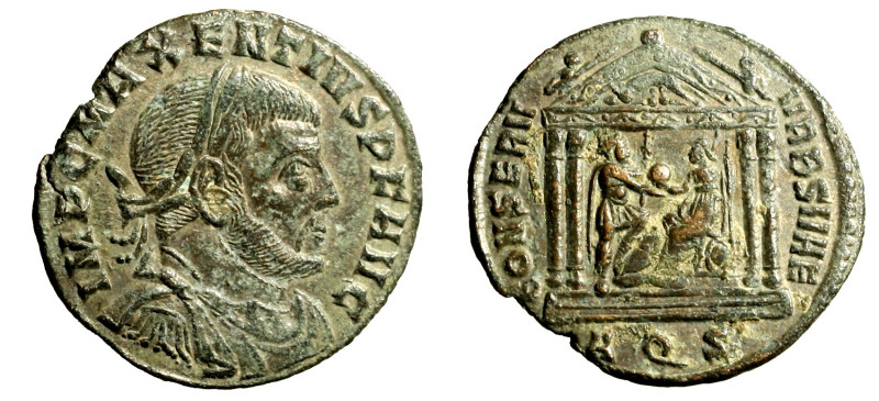 MASSENZIO (307) Follis per Aquileia. IMP C MAXENTIVS P F AVG. Testa laur. a ds. ...