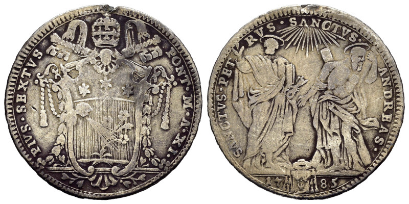 ROMA. Stato Pontificio. Pio VI (1775-1799). Testone 1785 A/ XI. D/ Stemma sormon...