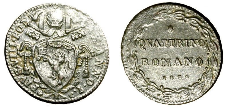 ROMA. Pio VIII (1829-1830) Quattrino 1829/ I. Stemma R/ */ QVATTRINO/ ROMANO/ 18...