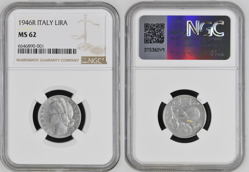 Repubblica Italiana. 1 Lira 1946. Rara. In Slab NGC - MS 62