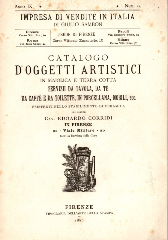 SAMBON Giulio - Firenze, 12 - Maggio, 1886. Catalogo d'oggetti artistici in maio...