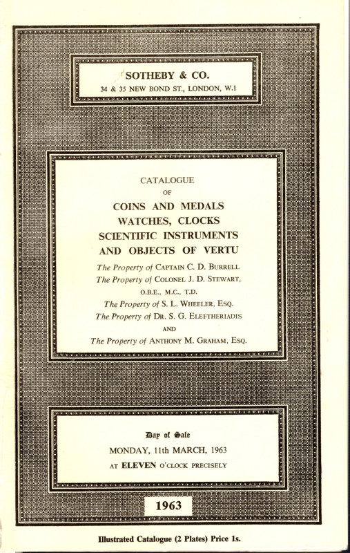 SOTHEBY & CO - London, 11 - March, 1963. Catalogue of Coins and medals, watches,...