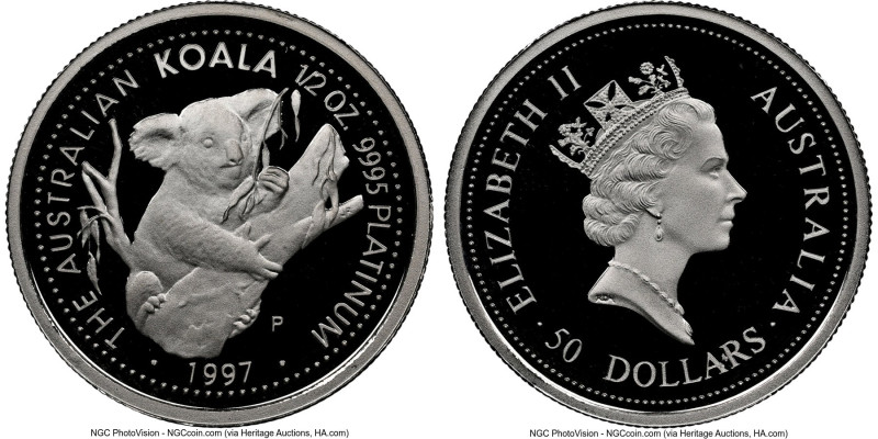 Elizabeth II platinum Proof "Koala" 50 Dollars (1/2 oz) 1997 PR70 Ultra Cameo NG...