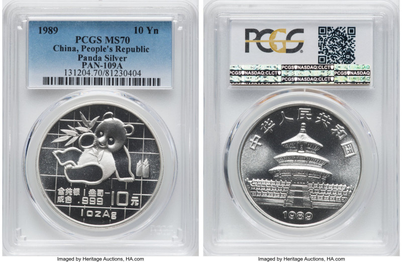 People's Republic silver "Panda" 10 Yuan (1 oz) 1989 MS70 PCGS, KM-A221, PAN-109...