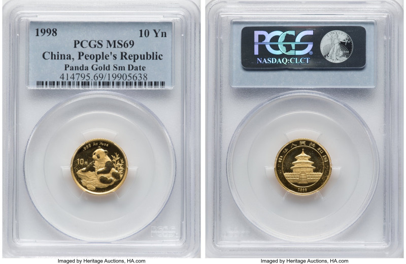 People's Republic gold "Panda" 10 Yuan (1/10 oz) 1998 MS69 PCGS, KM1127, PAN-306...