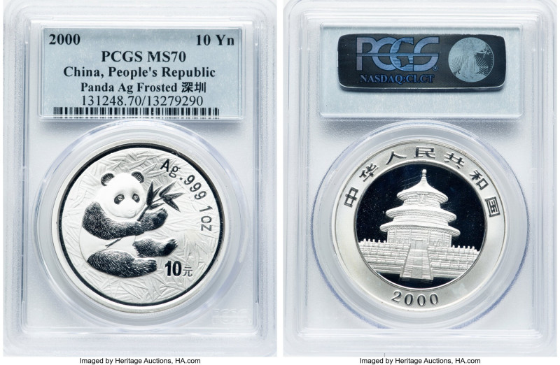 People's Republic silver "Panda" 10 Yuan (1 oz) 2000 MS70 PCGS, KM1310, PAN-333A...