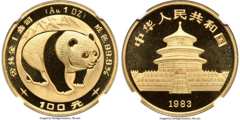 People's Republic gold "Panda" 100 Yuan (1 oz) 1983 MS69 NGC, KM72, PAN-6A, CC-4...