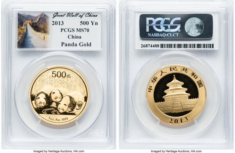 People's Republic gold "Panda" 500 Yuan (1 oz) 2013 MS70 PCGS, PAN-579A. HID0980...