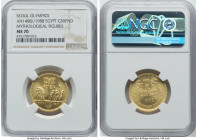 Arab Republic gold "Seoul Olympics - Mythological Figures" 50 Pounds AH 1408 (1988) MS70 NGC, KM627. Mintage: 750. A wonderful low-mintage Egyptian pi...