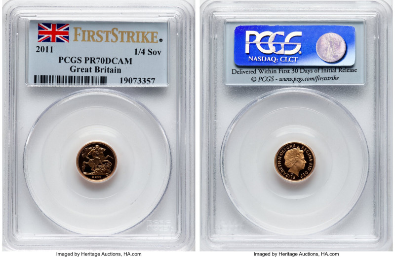 Elizabeth II gold Proof 1/4 Sovereign 2011 PR70 Deep Cameo PCGS, British Royal M...