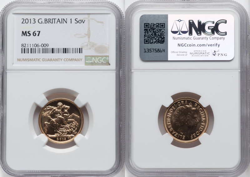 Elizabeth II gold Sovereign 2013 MS67 NGC, British Royal Mint, KM1002.1. HID0980...