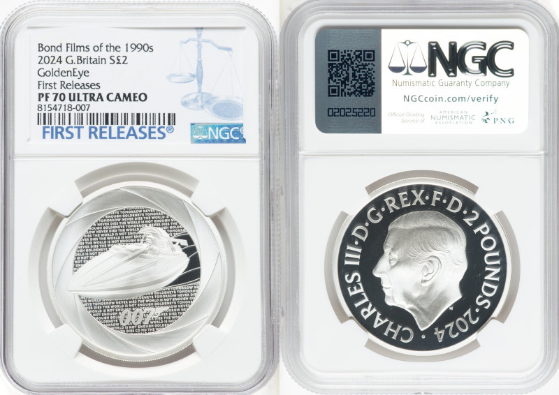 Charles III silver Proof "GoldenEye" 2 Pounds (1 oz) 2024 PR70 Ultra Cameo NGC, ...