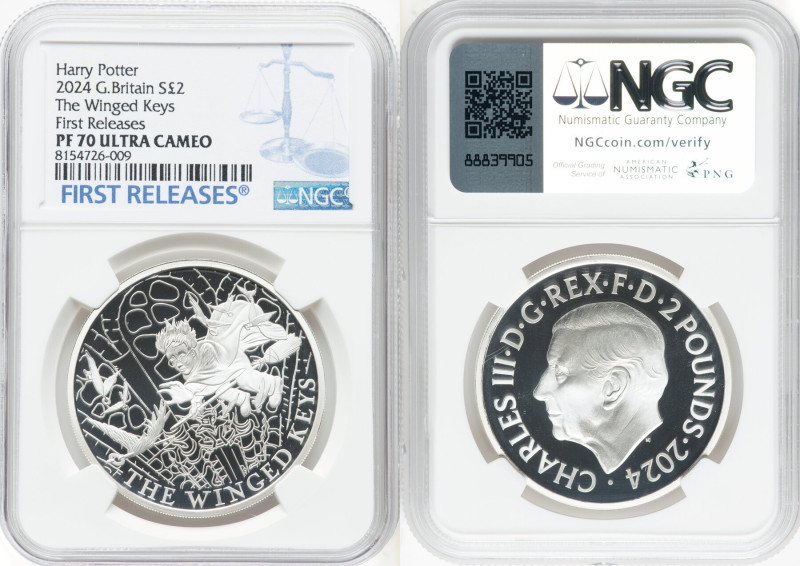 Charles III silver Proof "The Winged Keys" 2 Pounds (1 oz) 2024 PR70 Ultra Cameo...