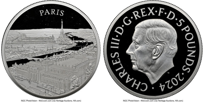 Charles III silver Proof "Paris" 5 Pounds (2 oz) 2024 PR70 Ultra Cameo NGC, Mint...