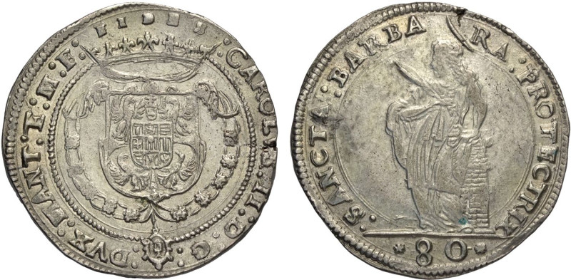 Mantova, Carlo II Gonzaga/Nevers (1647-1665), da 80 Soldi, Rara MIR-694 Ag 36 mm...