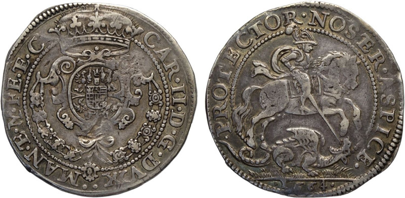 Mantova, Carlo II Gonzaga/Nevers (1647-1665), Quarto di Ducatone 1664, RR MIR-69...