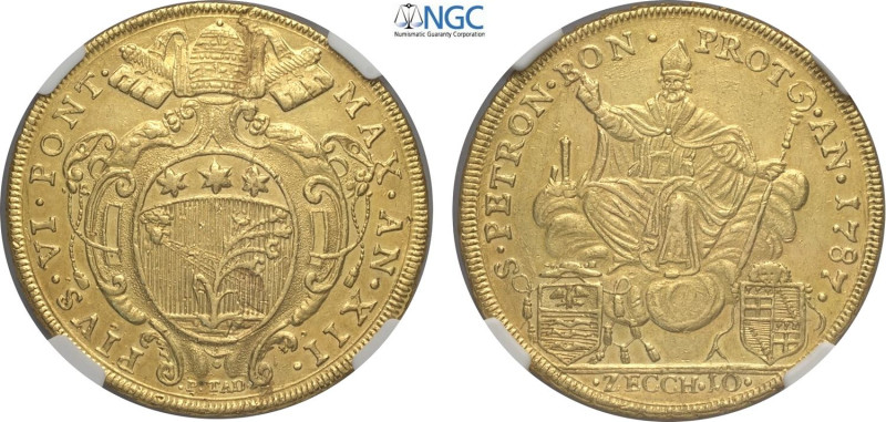 Bologna, Pio VI (1775-1799), da 10 Zecchini 1787, RR Au 37,5 mm 34,19 g, in Slab...