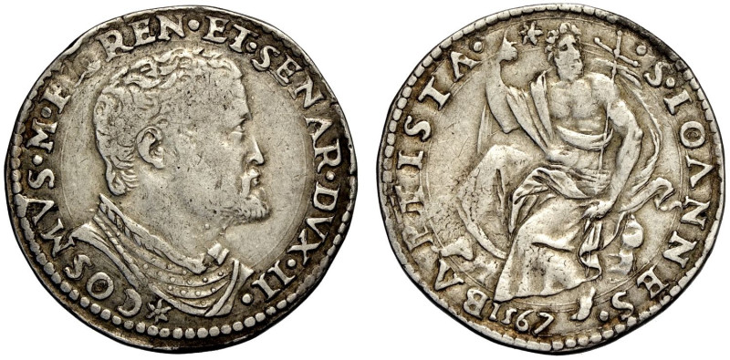 Firenze, Cosimo I dè Medici (1537-1574), Testone 1567, Rara MIR-151/1 Ag 30 mm 9...