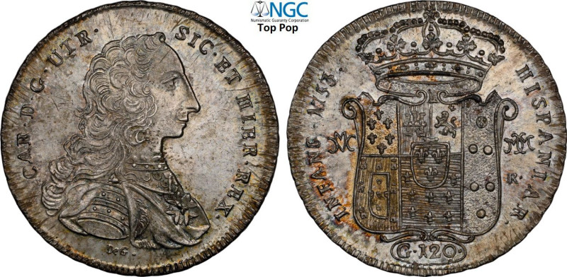 Napoli, Carlo di Borbone (1734-1759), Piastra da 120 Grana 1753, Dav-1400 Ag 42 ...