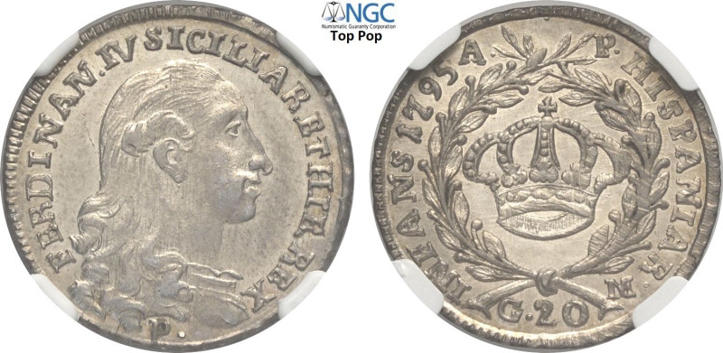 Napoli, Ferdinando IV di Borbone (1759-1816), Tarì da 20 Grana 1795, Ag 25 mm 4,...