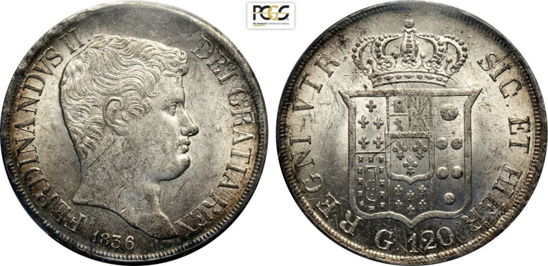 Napoli, Ferdinando II di Borbone (1830-1859), Piastra da 120 Grana 1836, Ag 37 m...