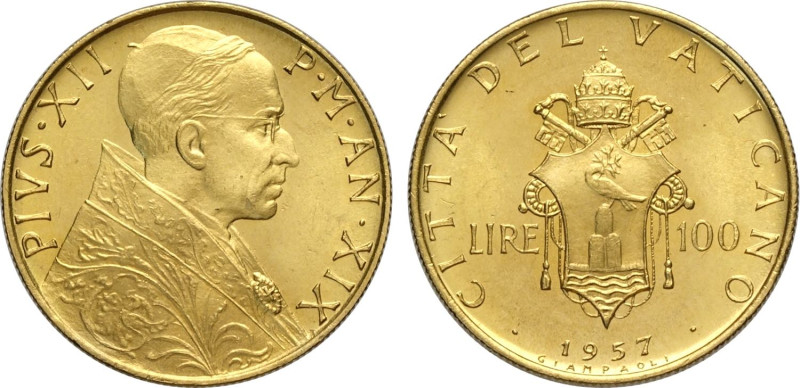 Città del Vaticano, Pio XII (1939-1958), 100 Lire 1957, Tiratura: 2000, Rara Au ...