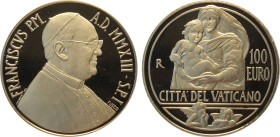 Città del Vaticano, Francesco (2013-), 100 Euro 2013, Tiratura: 999, Au (.917) 35 mm 30 g. In box originale con certificato, Proof
